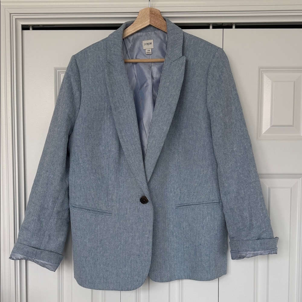 J. Crew linen cotton herringbone blue Textured Blazer